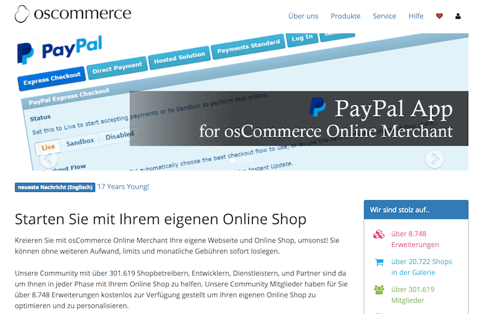 osCommerce Startseite