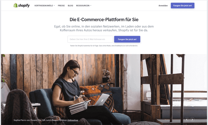 Startseite von Shopify