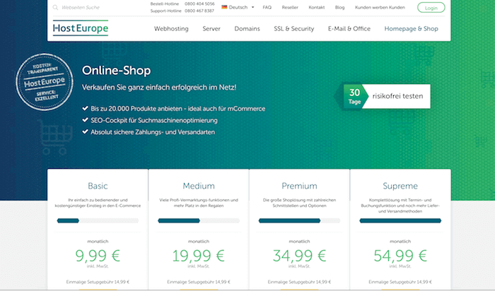 Host Europe Startseite