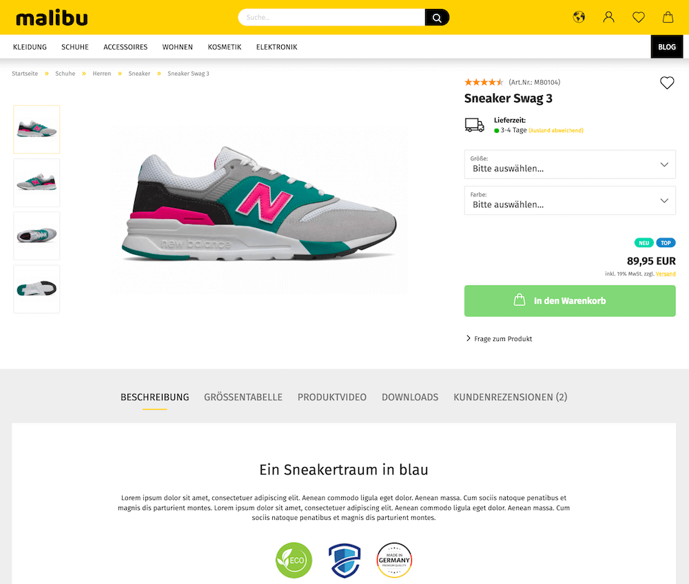 Gambio Produktseite "Malibu"