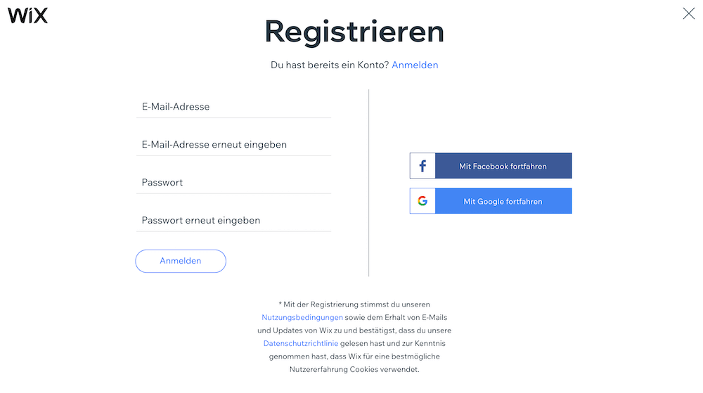Wix Store anmelden